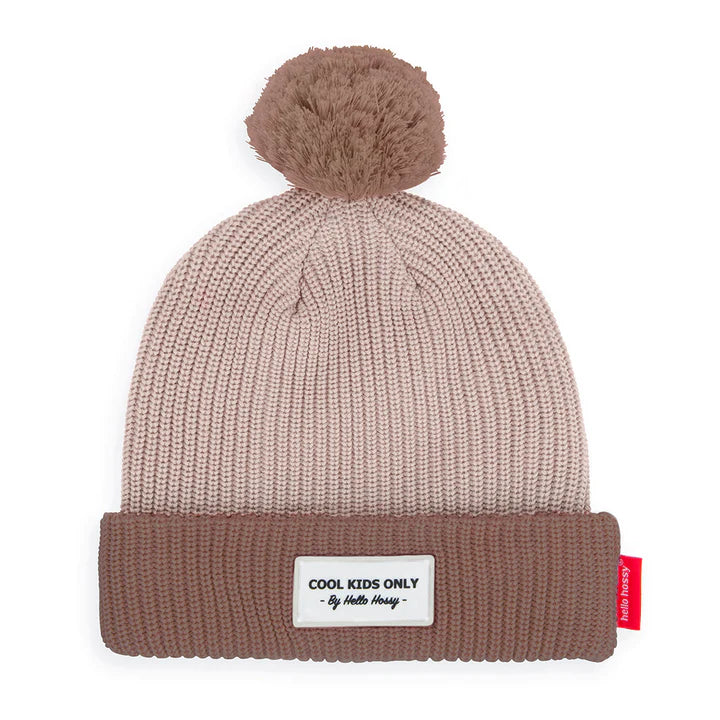 Muts Block Coffee Hello Hossy bruin kindermuts met pompom