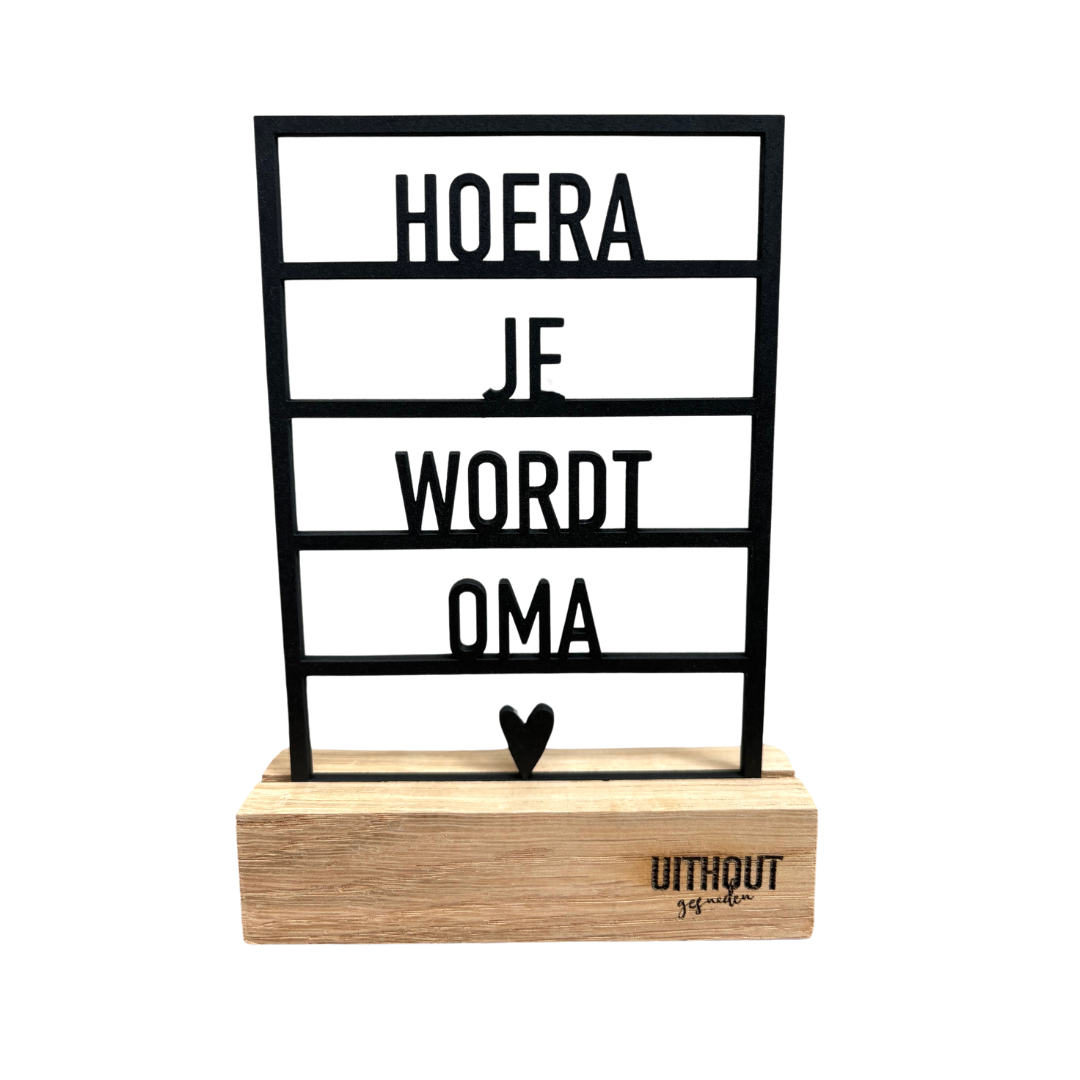 Houten zwart kader hoera je wordt oma