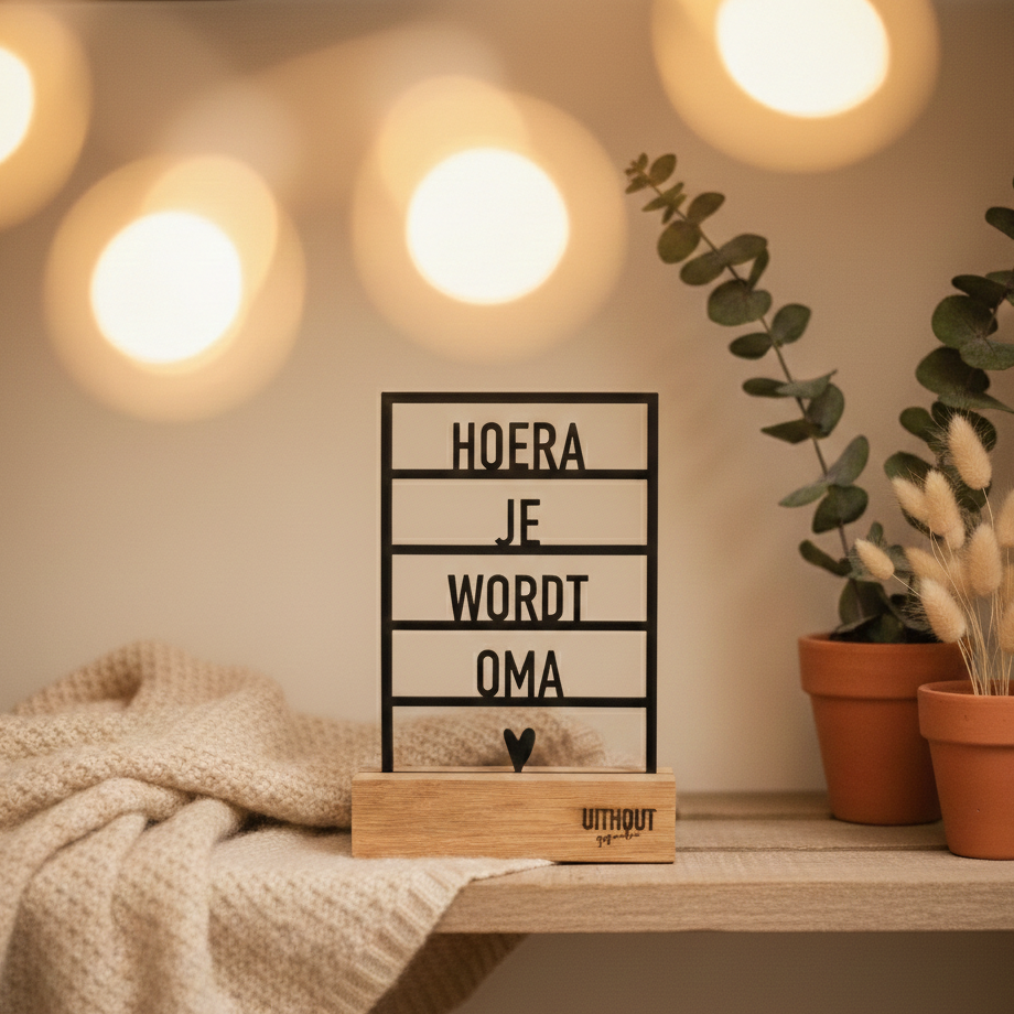 Houten zwart kader hoera je wordt oma
