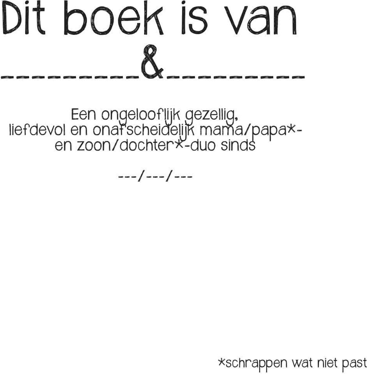 Eigendomsblad van het Bucketlist Boek voor ouders met ‘Dit boek is van’ en invulruimte voor namen en een datum.