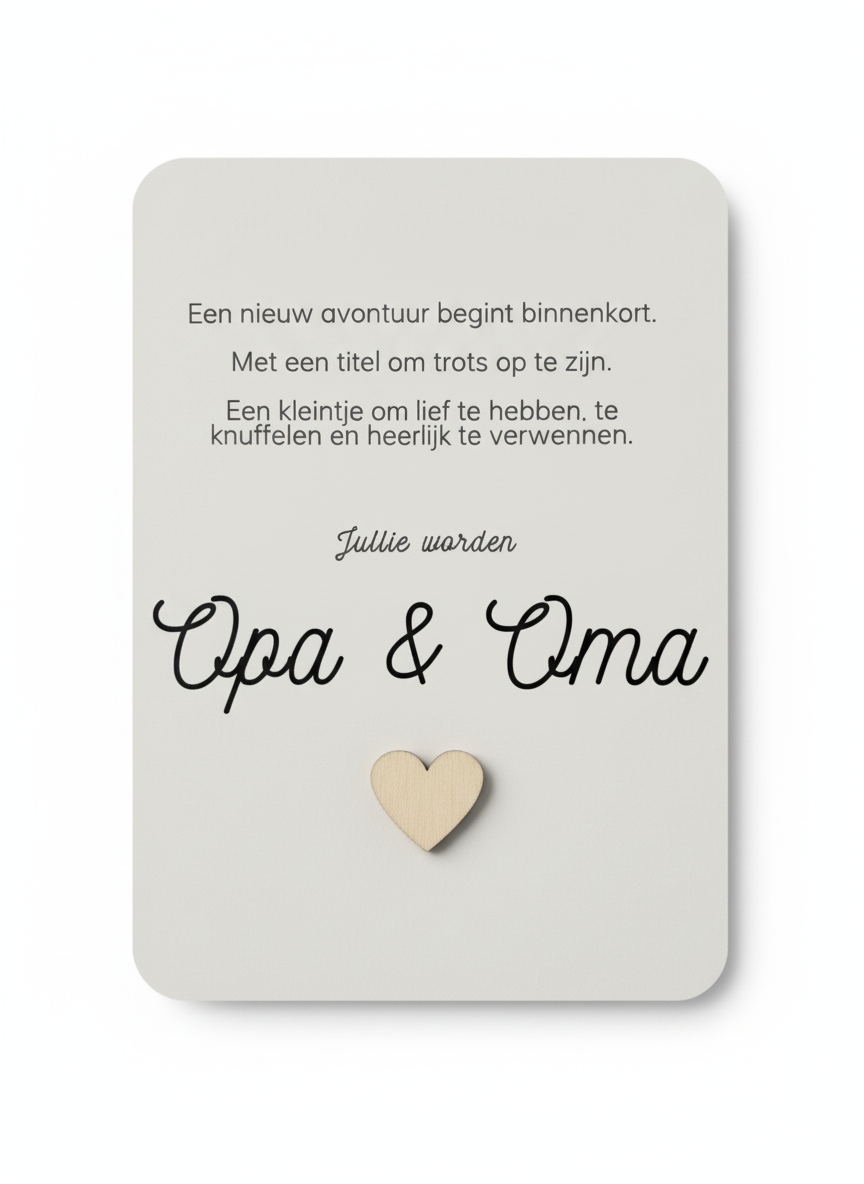 jullie worden opa en oma kaart met houten hartje