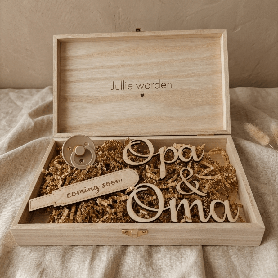xl houten kistje coming soon zwangerschapstest en speen