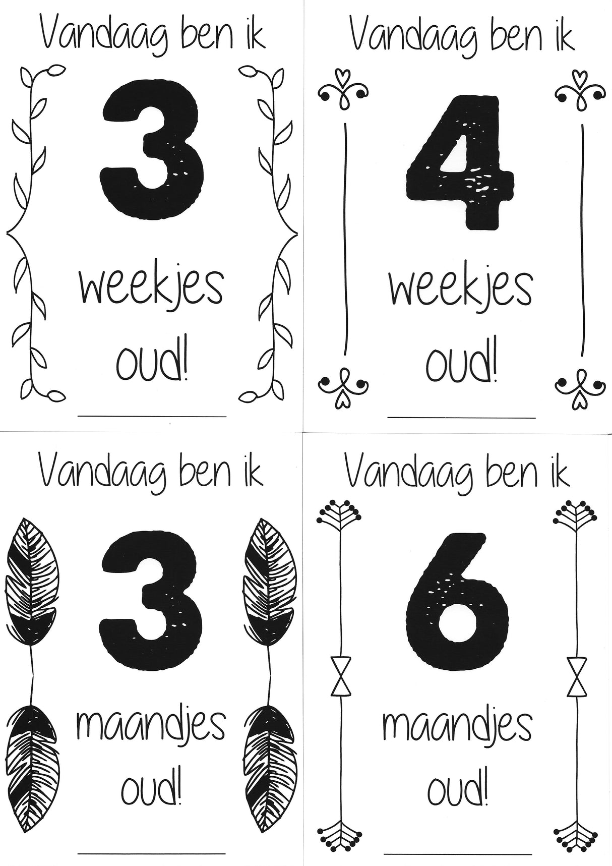 Mijlpaalkaarten '1ste jaar' (zwart-wit) - HelloBaby.be