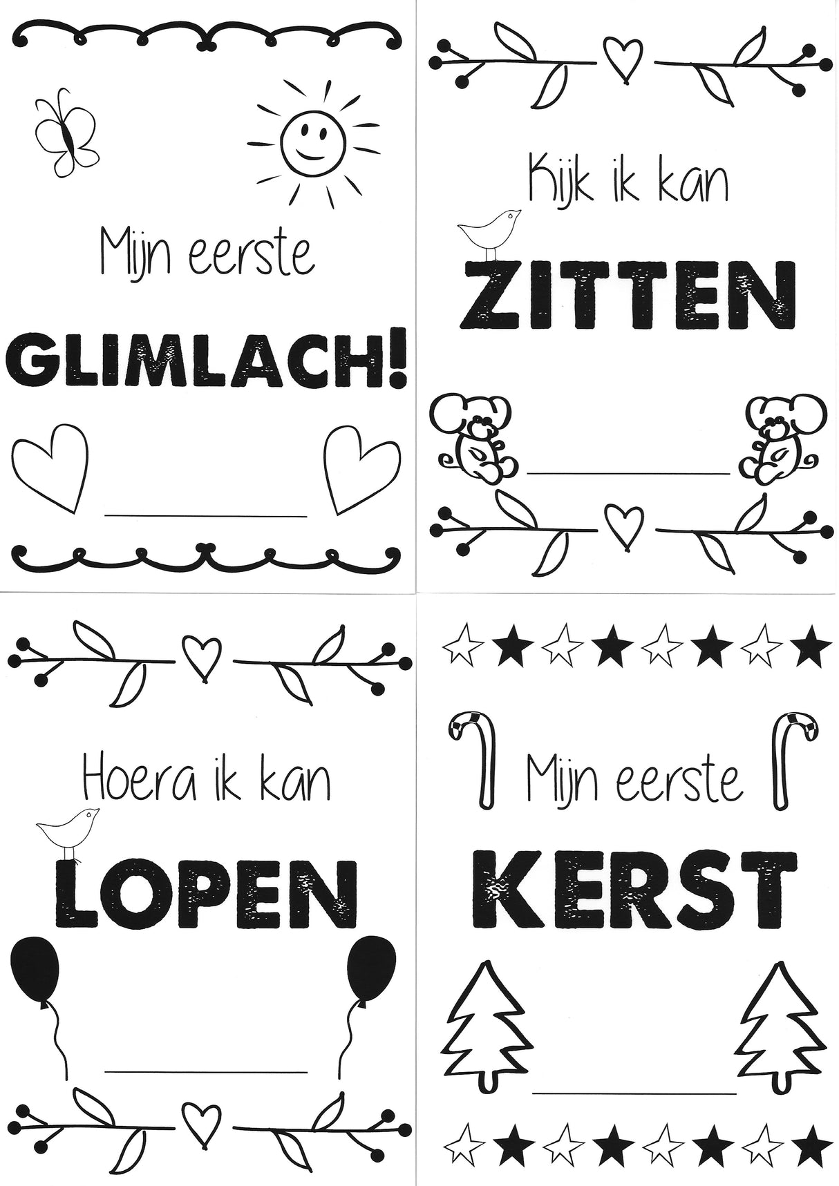 Mijlpaalkaarten '1ste jaar' (zwart-wit) - HelloBaby.be