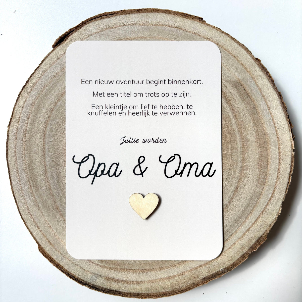 jullie worden opa en oma wenskaart houten hartje