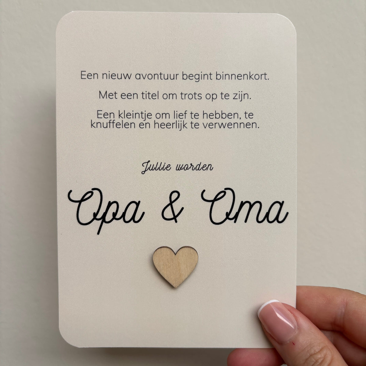 jullie worden opa en oma wenskaart met houten hartje