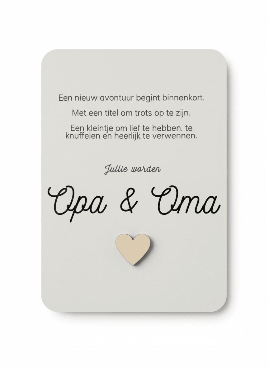 jullie worden opa en oma kaart met houten hartje