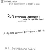Pagina uit het Bucketlist Boek voor ouders met afvinkbare opdrachten, zoals je verkleden als paashaas.