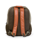 Achterkant van de kaki Daddy Bag met mesh rugpaneel en verstelbare bruine schouderbanden.