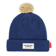 muts block night hello hossy kindermuts blauw donkerblauw met beige pompom