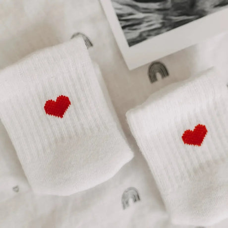baby sokken rood hartje wit eulenscnitt