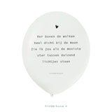 Witte troostballon met het gedichtje 'Mooiste Ster' van Vlinderkusje en een zwart hartje boven de tekst.