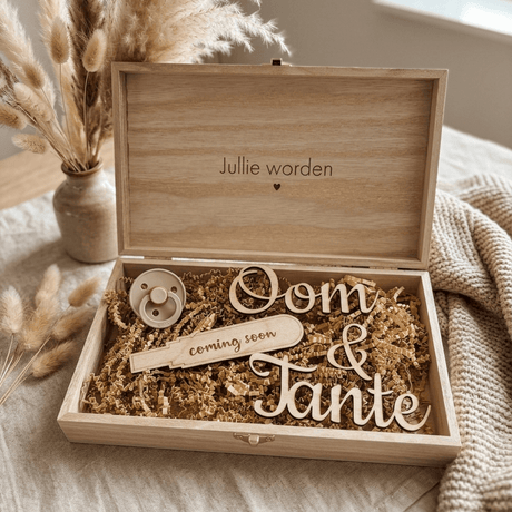 houten kistje jullie worden oom en tante coming soon