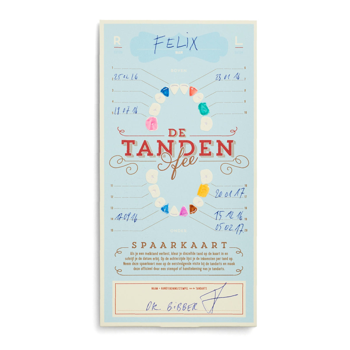 notitiekaart tandenkaart tandenfee spaarkaart dieter coppens tanden stratier