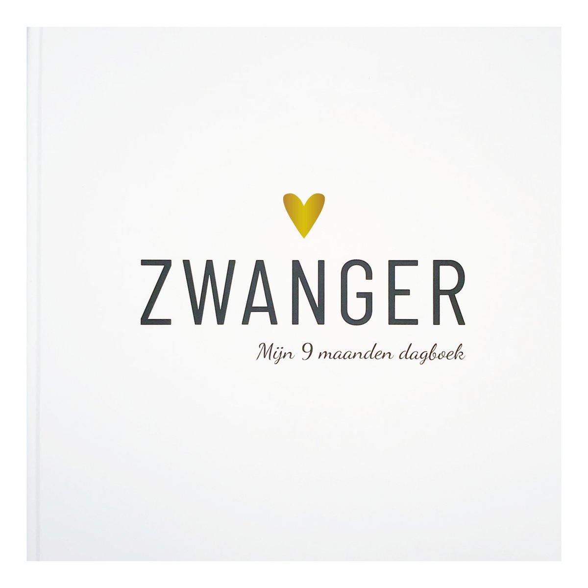 Wit zwangerschapsdagboek met goudkleurig hartje en de titel ‘Zwanger, mijn 9 maanden dagboek’.