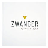 Wit zwangerschapsdagboek met goudkleurig hartje en de titel ‘Zwanger, mijn 9 maanden dagboek’.