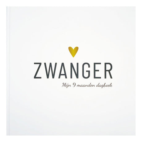 Wit zwangerschapsdagboek met goudkleurig hartje en de titel ‘Zwanger, mijn 9 maanden dagboek’.