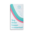Witte cadeauverpakking met turquoise en roze bogen en de tekst ‘Hey kleine knappe ecowarrior!’