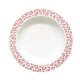 Wit bord Leopard Blush van bovenaf, met oudroze luipaardprint op de rand.